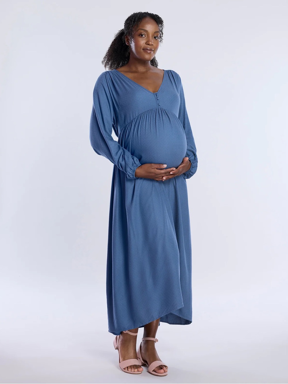NEW Motherhood Maternity Long Sleeve Button Front Midi Dress - Size L